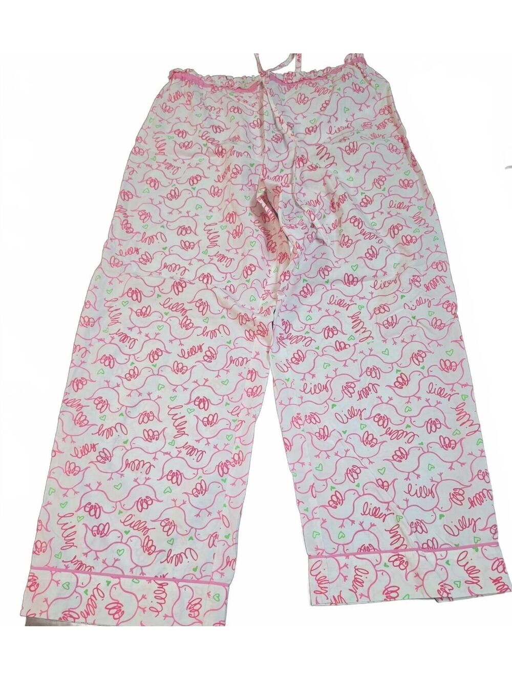 Lilly Pulitzer White qnd pink signature Pajama Lounge Pants Size XS 100% cotton